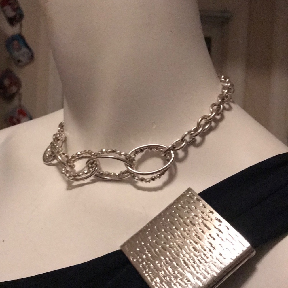Silver Loop Necklace 14” Statement Piece Vintage - image 7